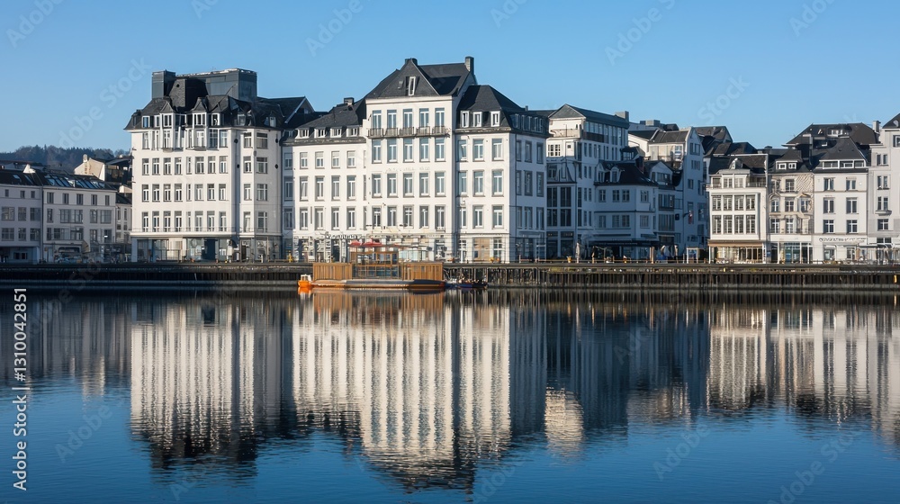Fototapeta premium European City Buildings Reflecting in Calm River