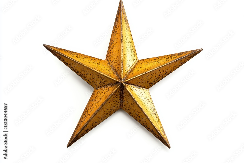 Golden Star Decoration on White Background - A beautifully designed three-dimensional golden star decoration with textured details against a solid white background Golden Star Decoration on White Background - A beautifully designed three-dimensional golden star decoration with textured details against a solid white background