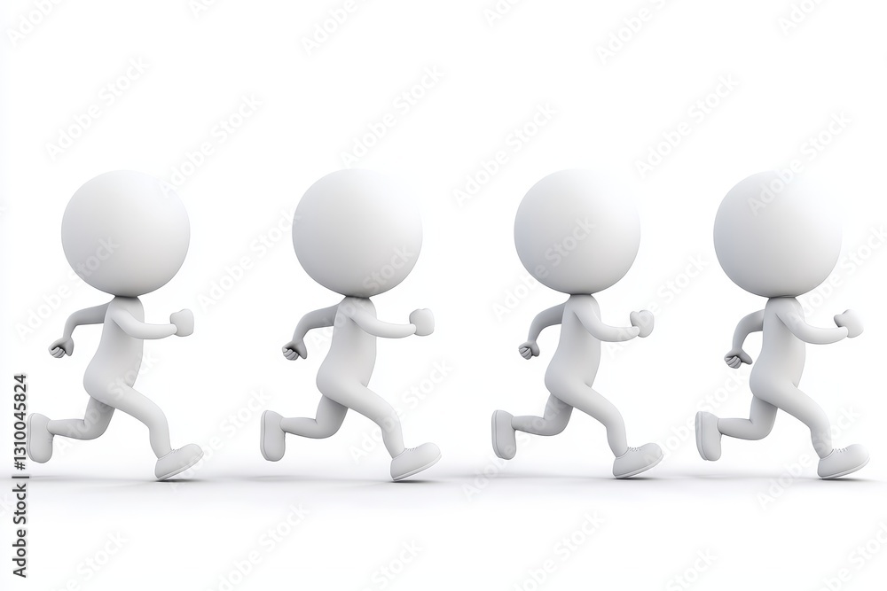 Group of White Cartoon Characters Running in a Line - A series of white cartoon characters depicted in motion, showcasing a dynamic running sequence against a solid white background Group of White Cartoon Characters Running in a Line - A series of white cartoon characters depicted in motion, showcasing a dynamic running sequence against a solid white background