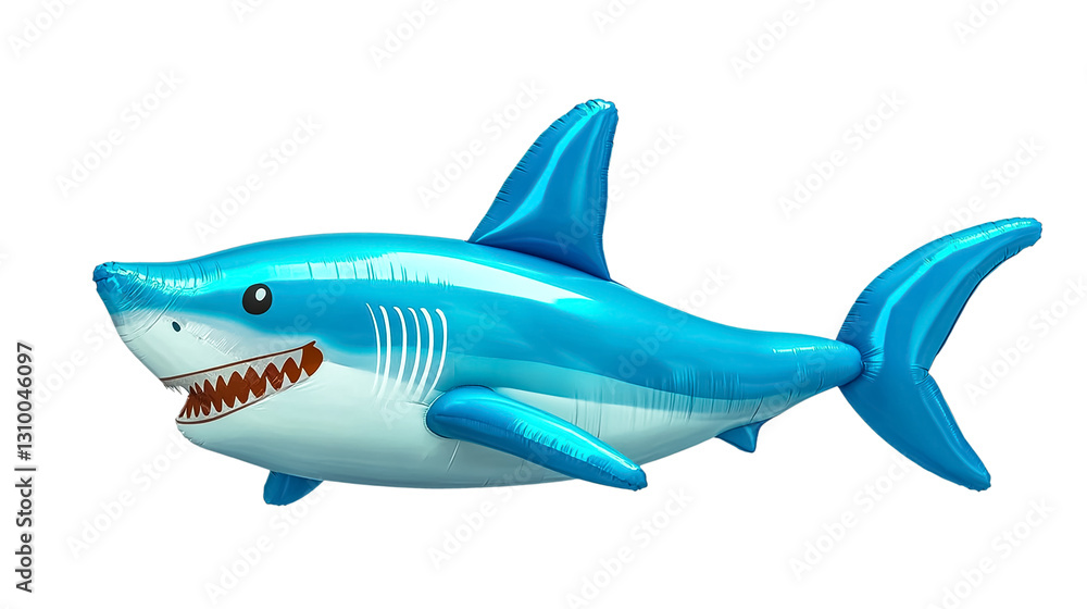 Fototapeta premium Blue inflatable 3d shark png illustration, summer accessory isolated on white background