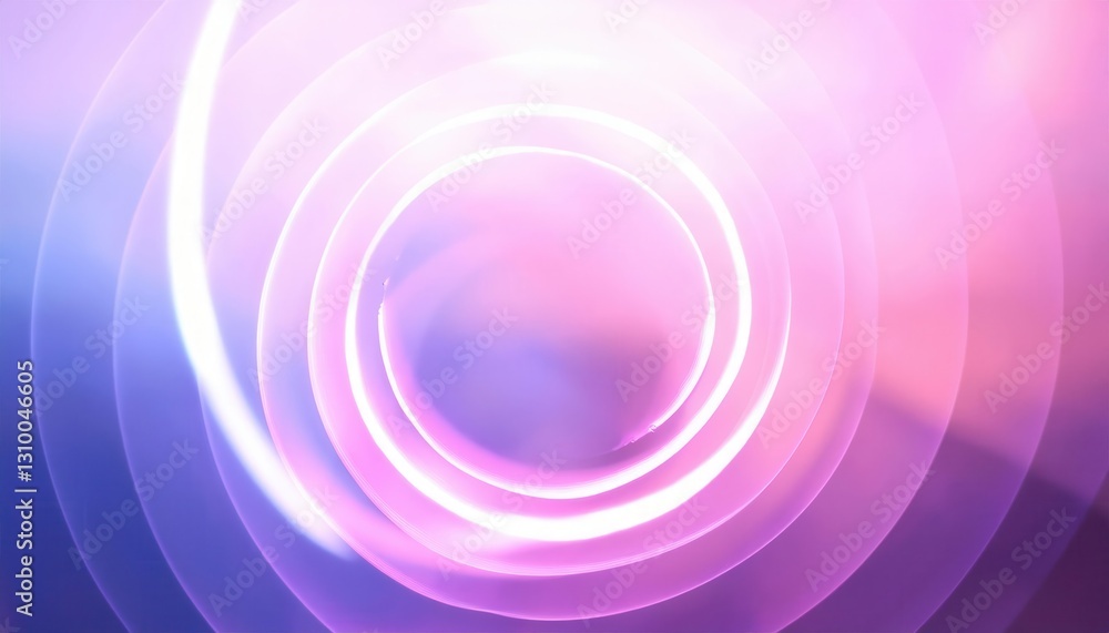 Fototapeta premium glowing neon pink and purple concentric circles with soft gradient background, abstract light motion effect
