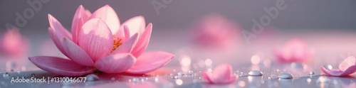 Pastel pink petals unfolding on a dewy surface, flowers, soft focus, calm