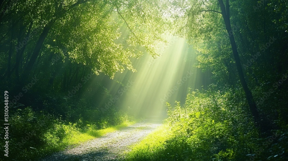 Obraz premium Nature's beauty: a sunlight-drenched path through the woods.