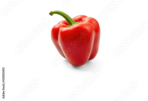 Single vibrant red bell pepper, isolated on pure white background, single, organic