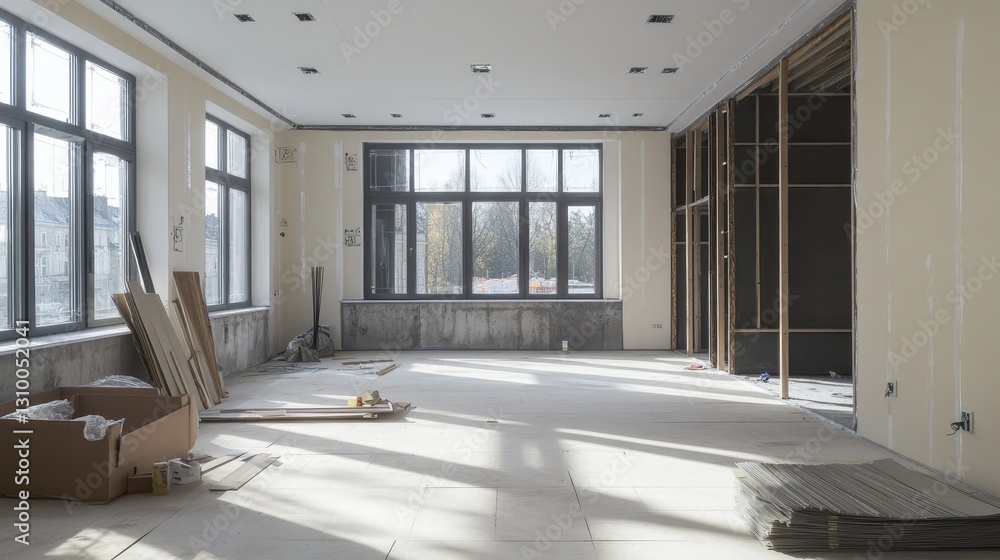 Fototapeta premium An empty construction site awaiting transformation into a living space.