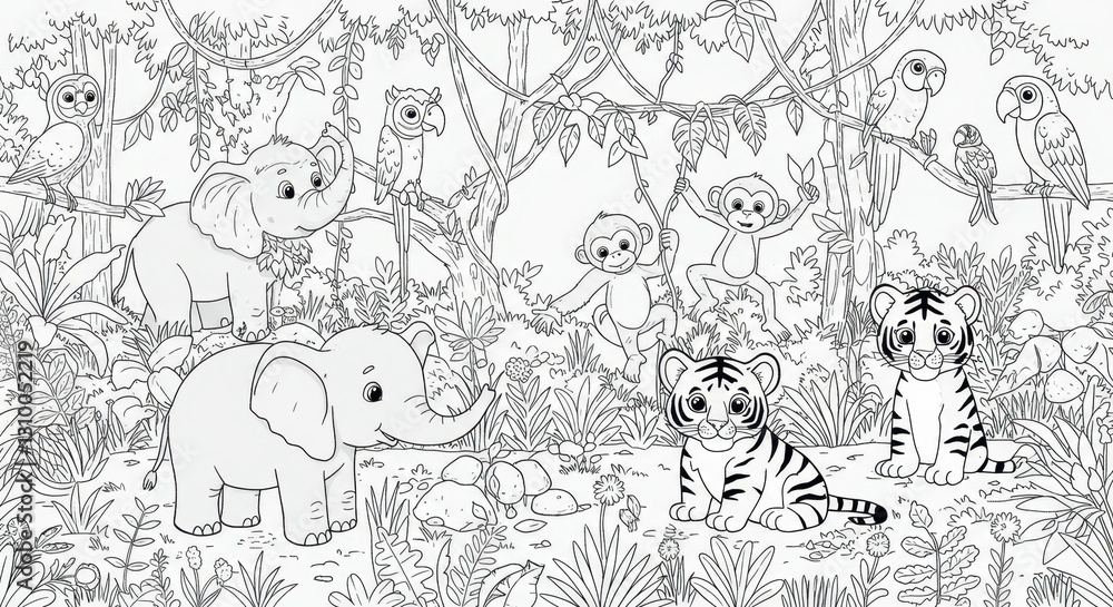 Naklejka premium Adorable Baby Animals in a Jungle