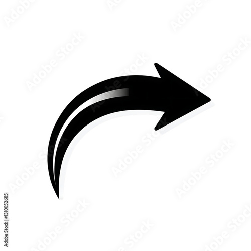 Abstract black and white curved arrow design element graphic 3d icon shiny on transparent background