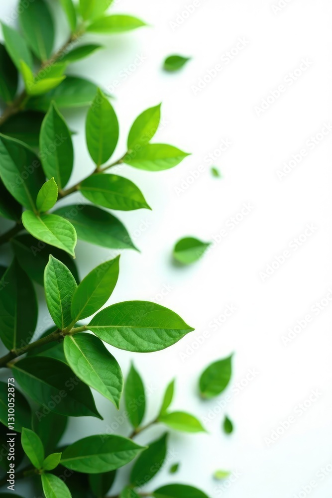 Greenery isolated on a pure white background with some scattered leaves, simple, elegant, nature Greenery isolated on a pure white background with some scattered leaves, simple, elegant, nature