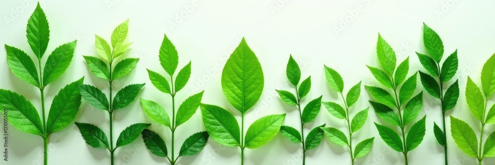 Leafy greens with varying shades of green isolated on white paper, organic, greenery Leafy greens with varying shades of green isolated on white paper, organic, greenery