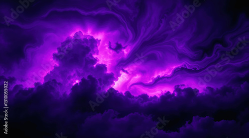 Dramatic purple and black clouds swirl in a mesmerizing display of nature at dusk