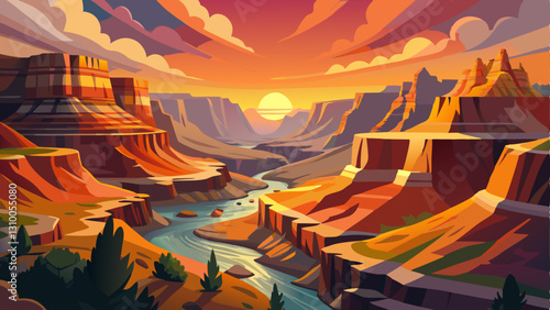 grand canyon scene at sunrise with deep shadows and warm colors