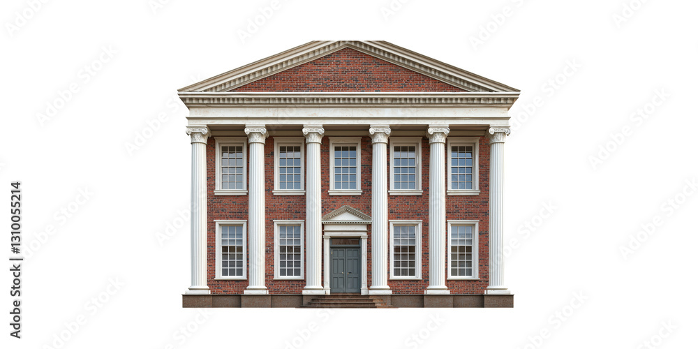 Fototapeta premium Classical brick building with columns in neoclassical style isolated on transparent background