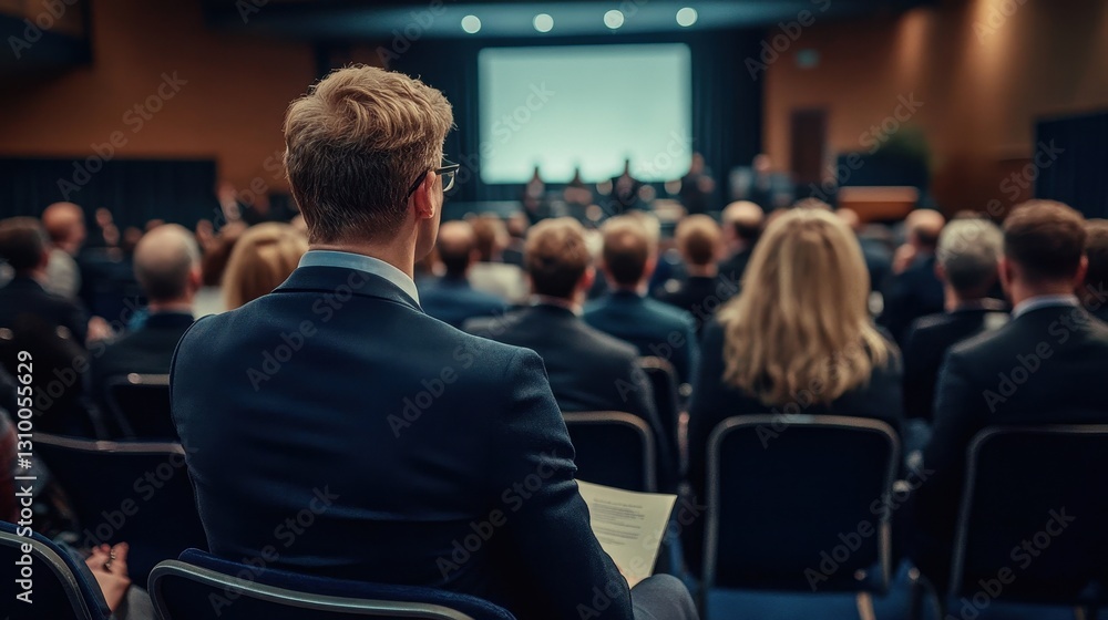 Rear Perspective of Audience in a Conference Hall Rear Perspective of Audience in a Conference Hall