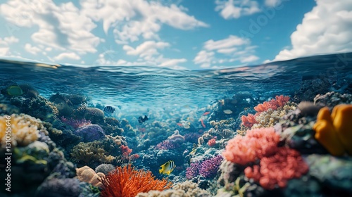 Fototapeta Naklejka Na Ścianę i Meble -  coral blue water background, underwater life, underwater scenery, blue water background
