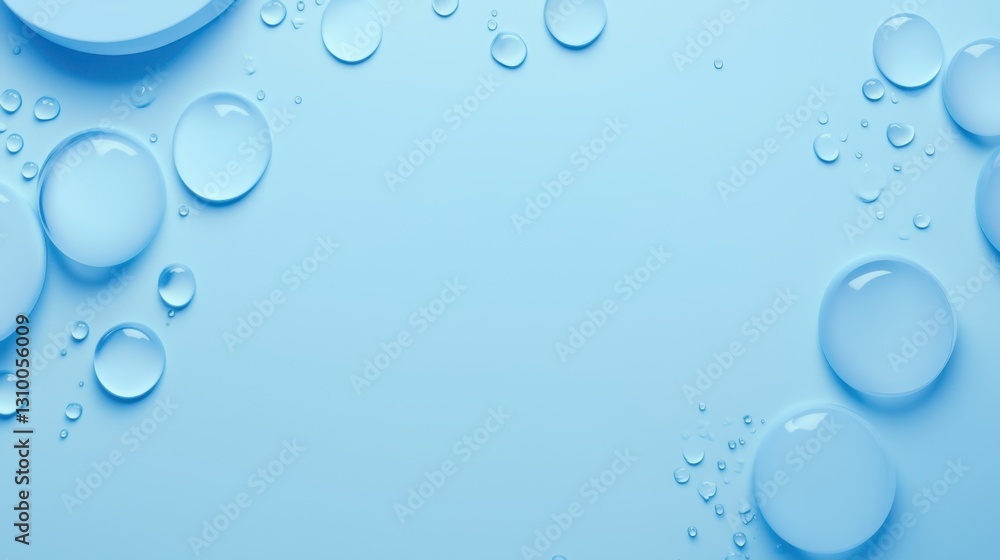 Water droplets on a light blue surface create a refreshing and serene atmosphere during morning light Water droplets on a light blue surface create a refreshing and serene atmosphere during morning light