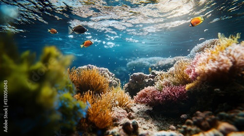 Fototapeta Naklejka Na Ścianę i Meble -  coral blue water background, underwater life, underwater scenery, blue water background