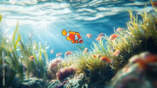 Fototapeta Naklejka Na Ścianę i Meble -  coral blue water background, underwater life, underwater scenery, blue water background