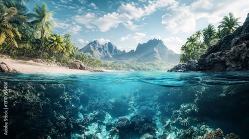 Fototapeta Naklejka Na Ścianę i Meble -  coral blue water background, underwater life, underwater scenery, blue water background