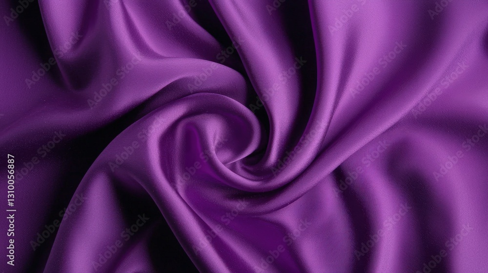 Fototapeta premium Purple silk fabric with swirl pattern, luxurious texture.