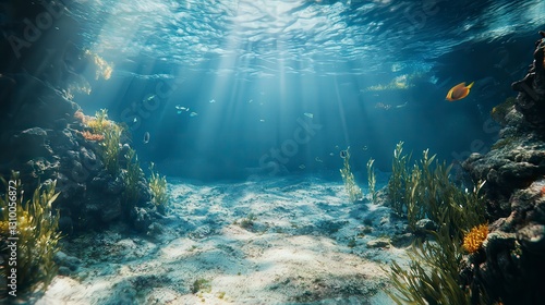 Fototapeta Naklejka Na Ścianę i Meble -  coral blue water background, underwater life, underwater scenery, blue water background