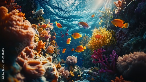 Fototapeta Naklejka Na Ścianę i Meble -  coral blue water background, underwater life, underwater scenery, blue water background