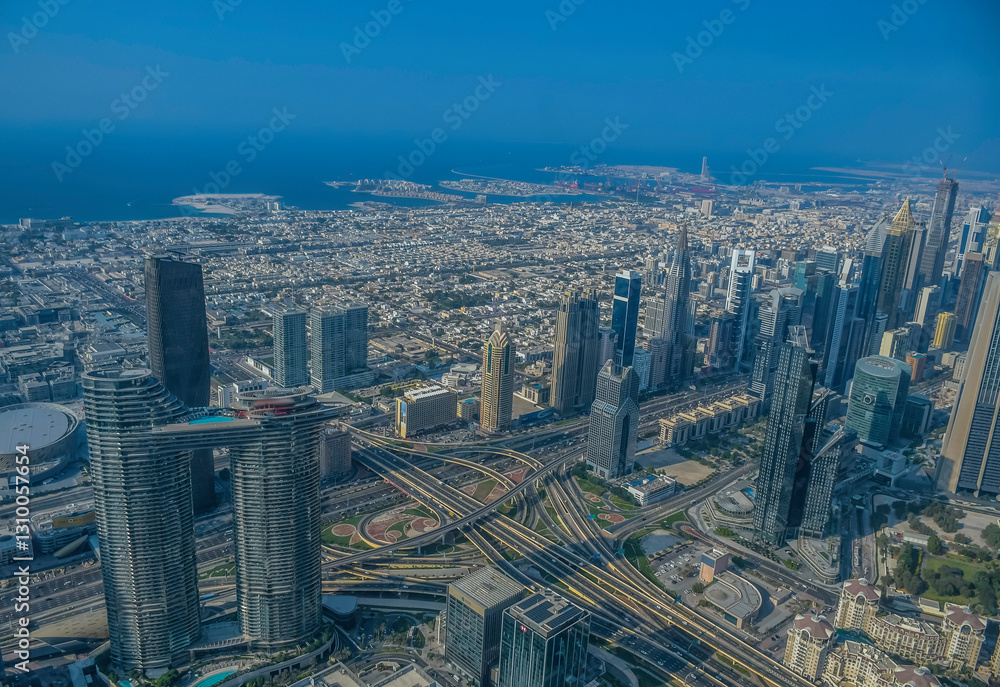 Fototapeta premium Dubai city aerial view taken from Burj Khalifa