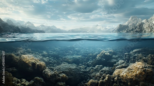 Fototapeta Naklejka Na Ścianę i Meble -  coral blue water background, underwater life, underwater scenery, blue water background
