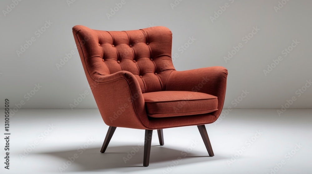 Modern Button Tufted Armchair in Burnt Orange Fabric Modern Button Tufted Armchair in Burnt Orange Fabric