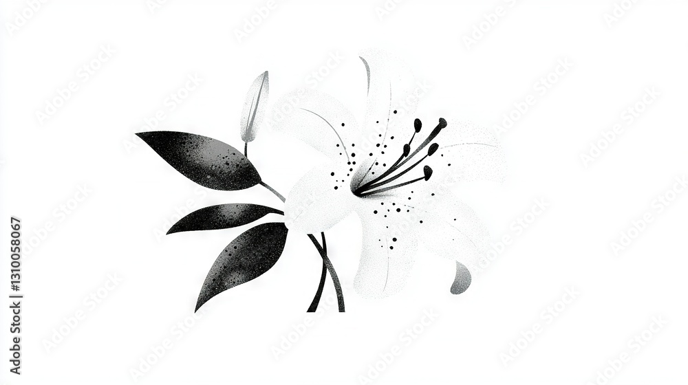 Fototapeta premium A monochromatic illustration depicting a bloom against a white backdrop, featuring a dark line tracing the petals' contours