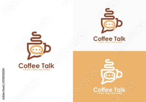 Coffee Chat/Chat Logo. Coffee chat logo, coffee cup discussion logo icon with simple line design style	