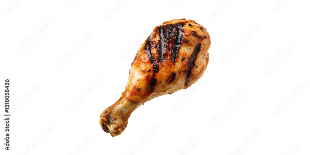 Grilled chicken drumstick with charred marks isolated on transparent background Grilled chicken drumstick with charred marks isolated on transparent background