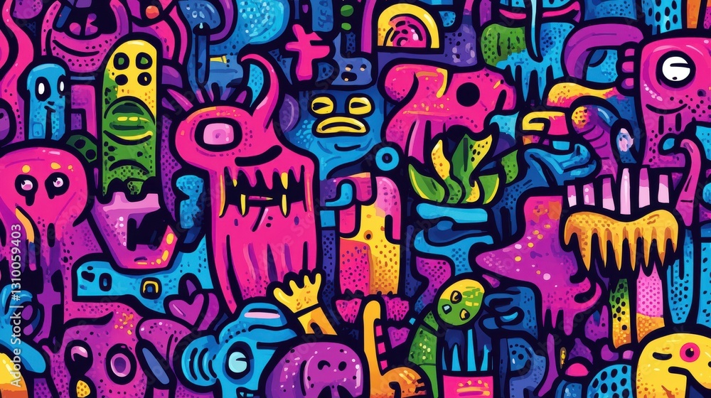 Abstract Doodle Land: A Vibrant, Chaotic Dreamscape of Colorful Characters and Shapes. Abstract Doodle Land: A Vibrant, Chaotic Dreamscape of Colorful Characters and Shapes.