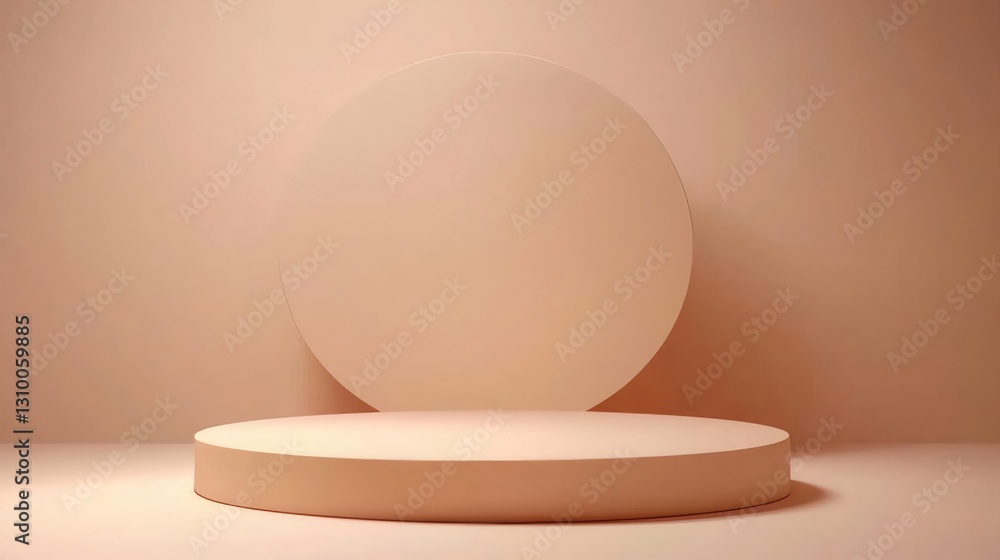 Peach studio backdrop, circular platforms Peach studio backdrop, circular platforms