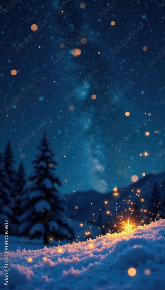Twinkling starry scene with golden accents and snowflakes, sparkly, golden, icy Twinkling starry scene with golden accents and snowflakes, sparkly, golden, icy