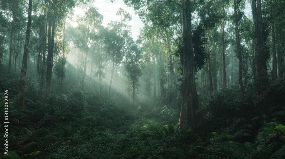 Fototapeta premium Misty Forest Sunlight Rays