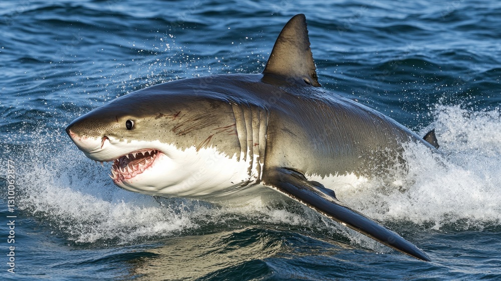 Fototapeta premium Great White's Power: A Glimpse Above the Waves