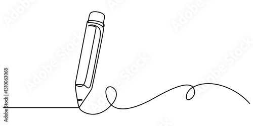 Pencil vector illustration with continuous one single line drawing isolated on white background, illustration of a pencil. pencil continuous one line drawing illustration,  Back to school or college. 