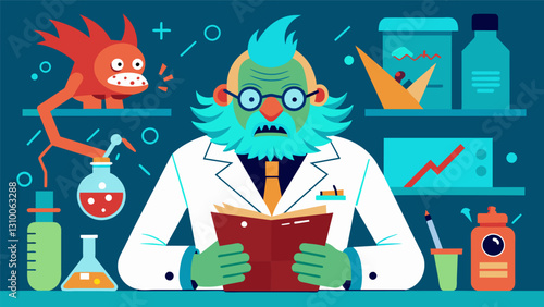 In my dream I was a mad scientist creating fantastical creatures in my laboratory and I sketched out my bizarre inventions in my journal with detailed. Vector illustration