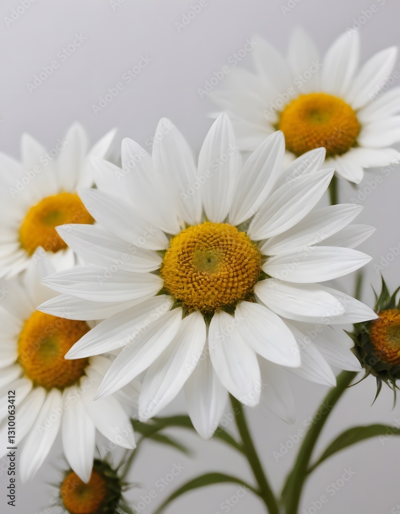 Fototapeta premium Three daisies with a white background