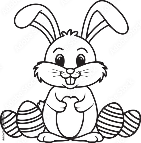 Cute black and white Easter bunny with eggs coloring pages silhouette