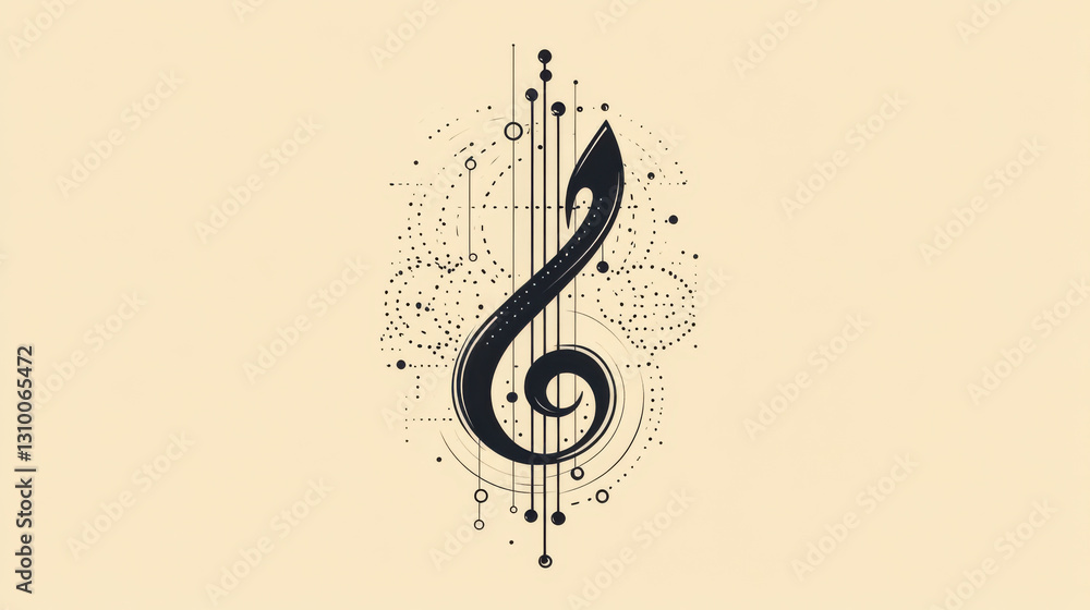 Fototapeta premium Elegant treble clef design with intricate patterns and musical notes in a minimalist style
