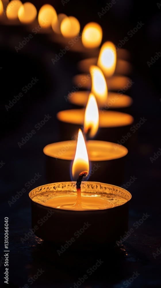 Serene row of flickering candle flames illuminating darkness Armenian Genocide Remembrance Day. Serene row of flickering candle flames illuminating darkness Armenian Genocide Remembrance Day.