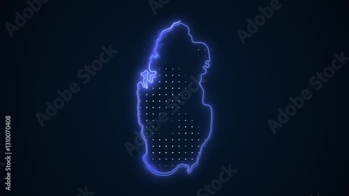 Neon Blue Qatar Map Borders Outline Loop Background
