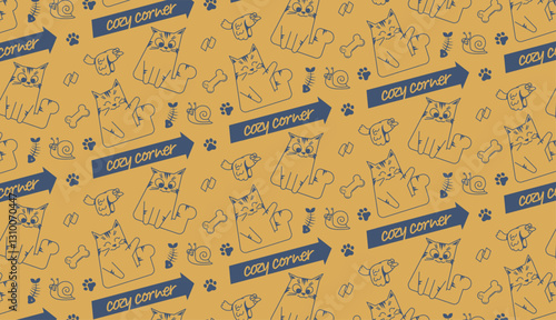 seamless pattern with cute cartoon animals, vector illustration