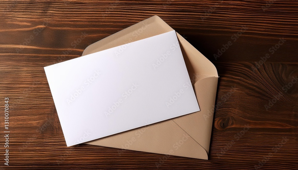 Tranquil Scene A Timeless Pairing White Card and Envelope Rest on a Rustic Wooden Table, Invoking a Sense of Elegance and Anticipation Amidst the Natural Warmth of a WellWorn Surface. Tranquil Scene A Timeless Pairing White Card and Envelope Rest on a Rustic Wooden Table, Invoking a Sense of Elegance and Anticipation Amidst the Natural Warmth of a WellWorn Surface.