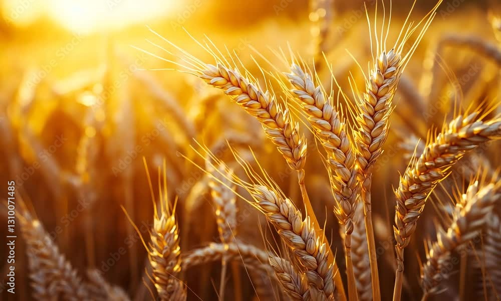Ripe wheat ears are swaying in golden sunset light in a vast agricultural field, celebrating world environment day Ripe wheat ears are swaying in golden sunset light in a vast agricultural field, celebrating world environment day