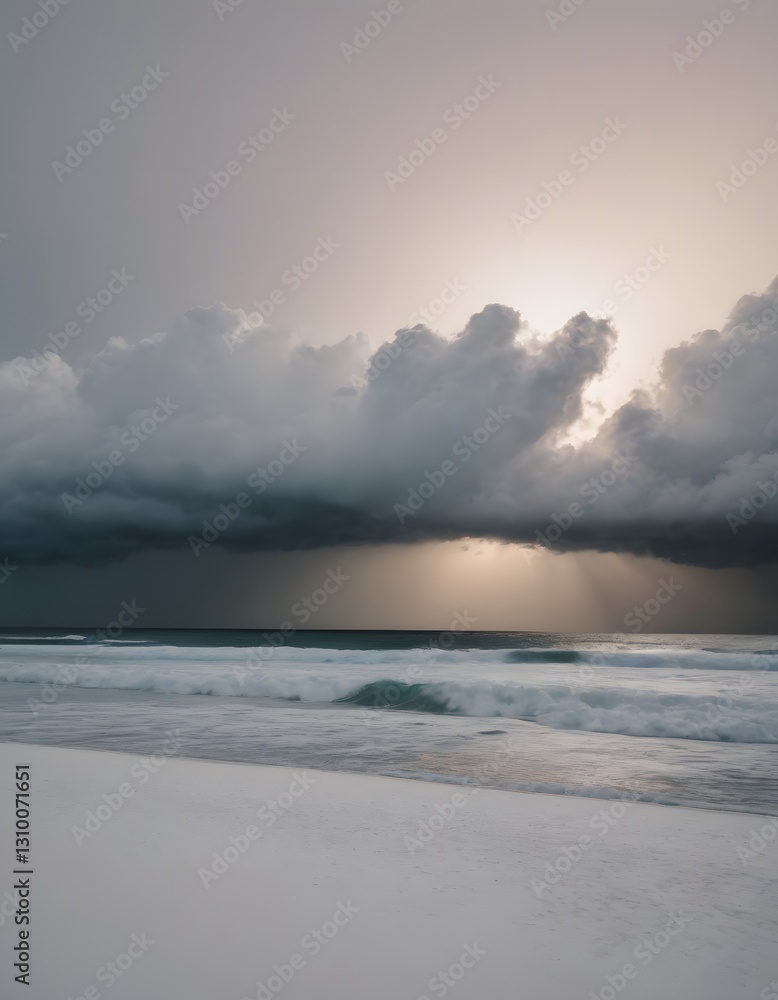 A serene beach scene with white sand and waves in the distance. A serene beach scene with white sand and waves in the distance.