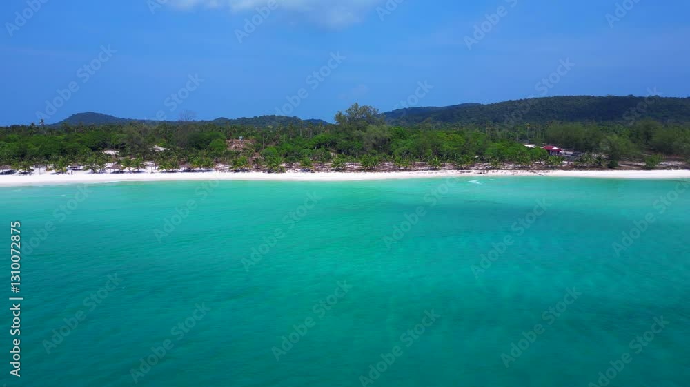 Turquoise water white sand Beach in Cambodia. Unbelievable aerial view drone Turquoise water white sand Beach in Cambodia. Unbelievable aerial view drone