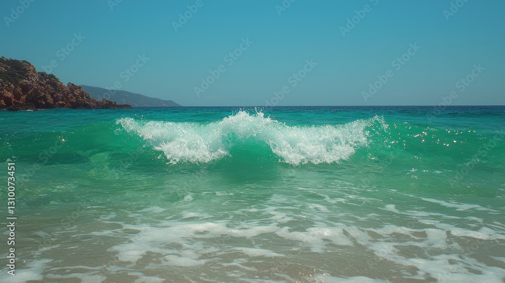 Turquoise wave breaking on a sandy beach. Turquoise wave breaking on a sandy beach.