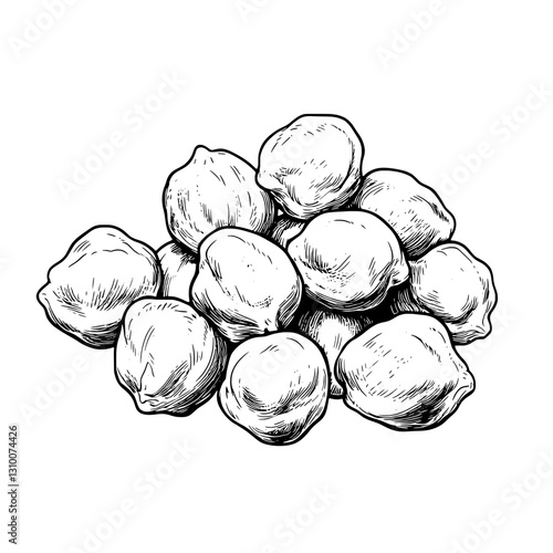 Engraved illustration of a heap of lemons showcasing detailed texture and artistry in a vintage style